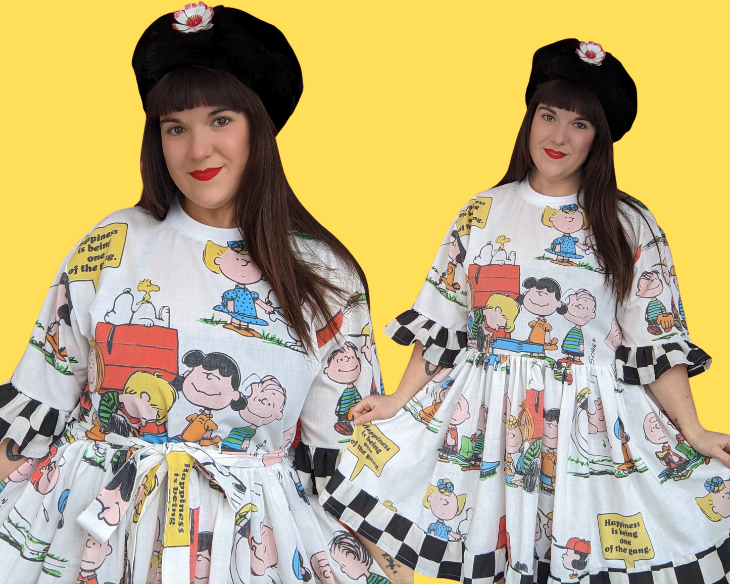 Handmade, Upcycled Peanuts, Charlie Brown, Snoopy and the Gang Bedsheet T-Shirt Dress Fits S-M-L-XL