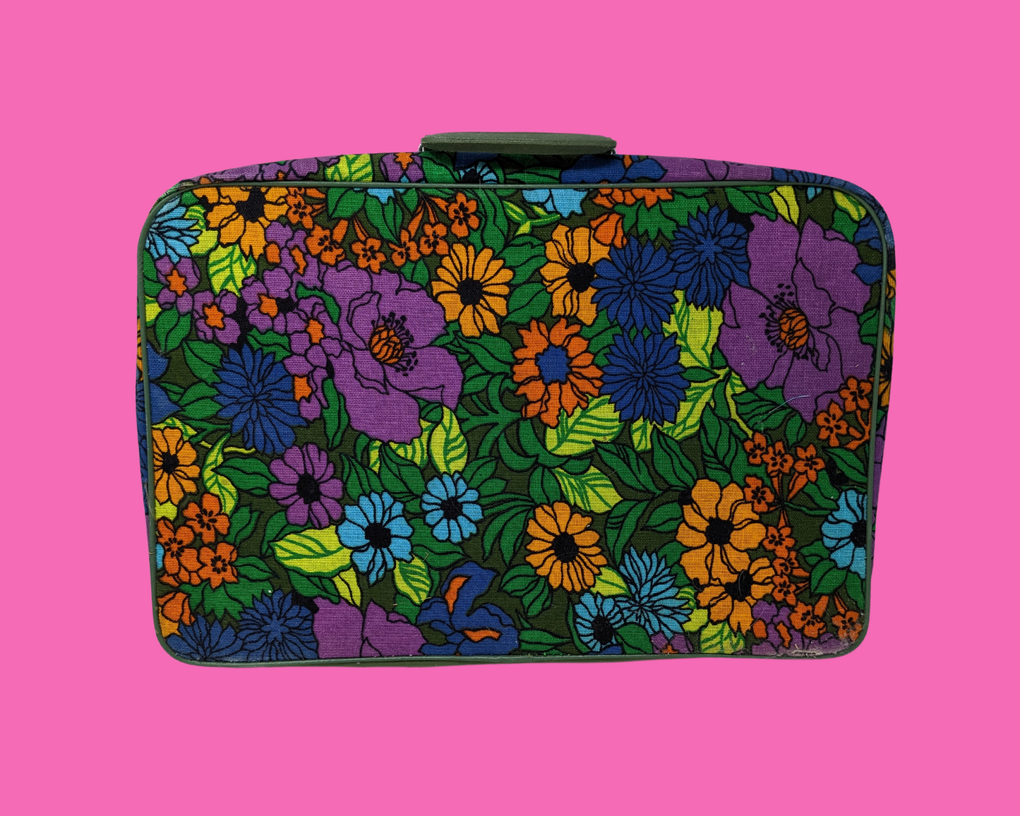 Vintage 1960's Blue, Yellow, Green and Purple Floral Groovy Small Suitcase