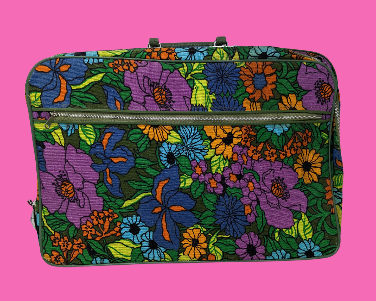 Vintage 1960's Blue, Yellow, Green and Purple Floral Groovy Small Suitcase