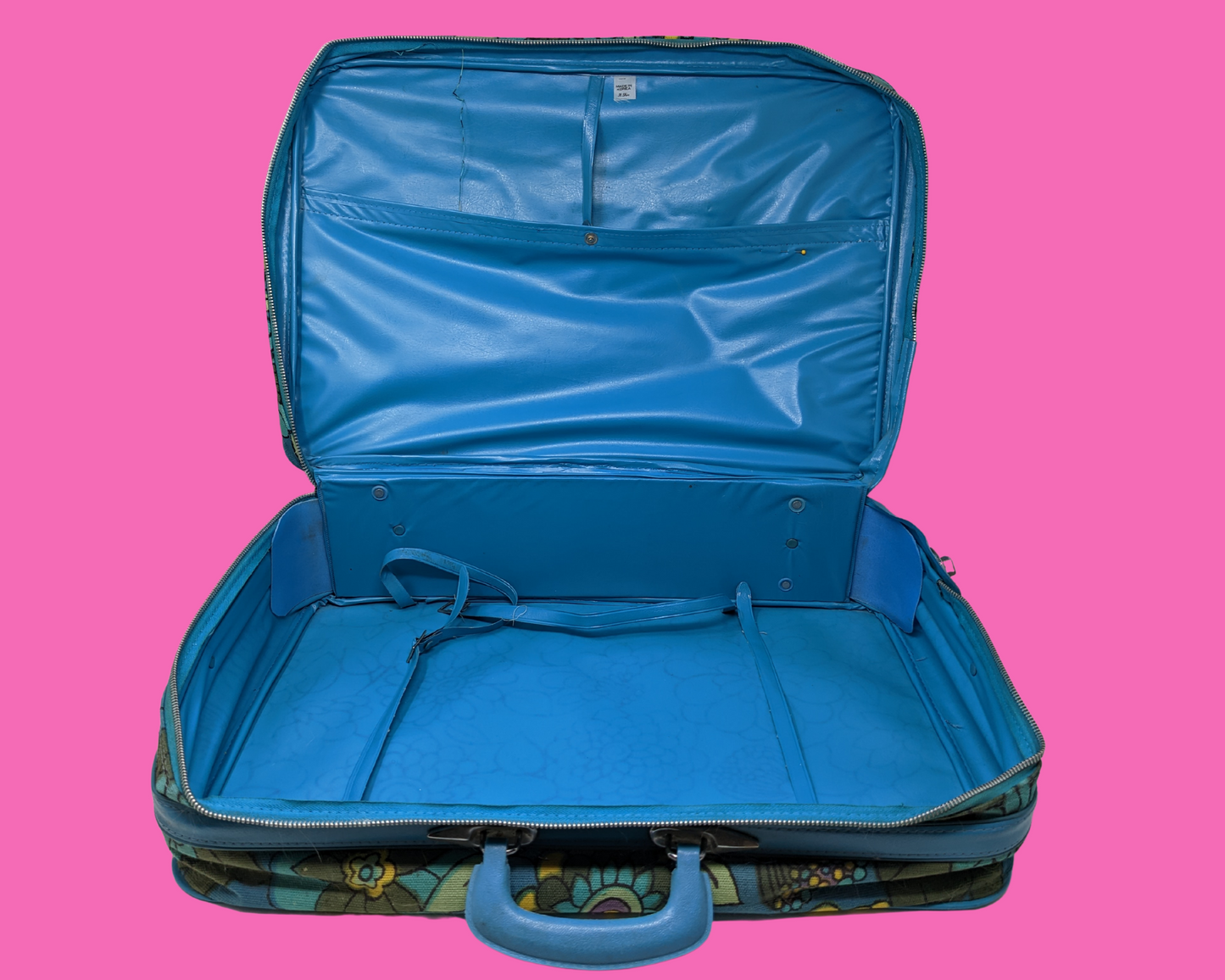 Vintage 1960's Blue, Yellow, Green and Purple Floral Groovy Small Suitcase