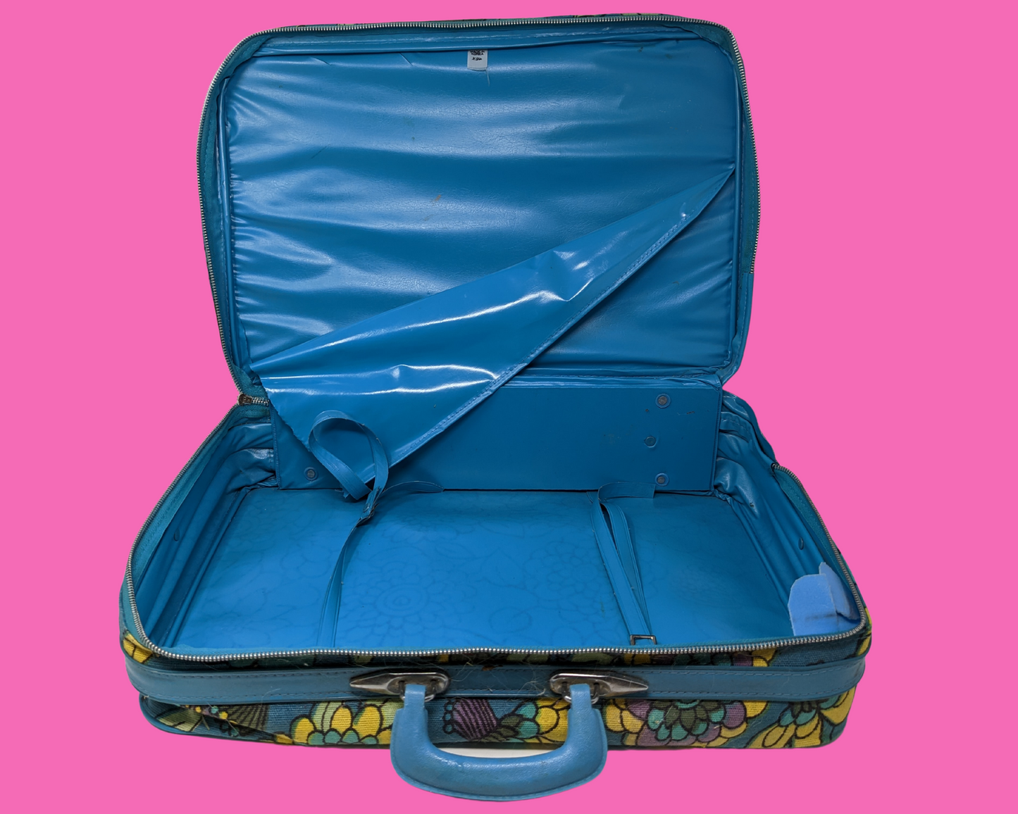Vintage 1960's Blue, Yellow, Green and Purple Floral Groovy Small Suitcase