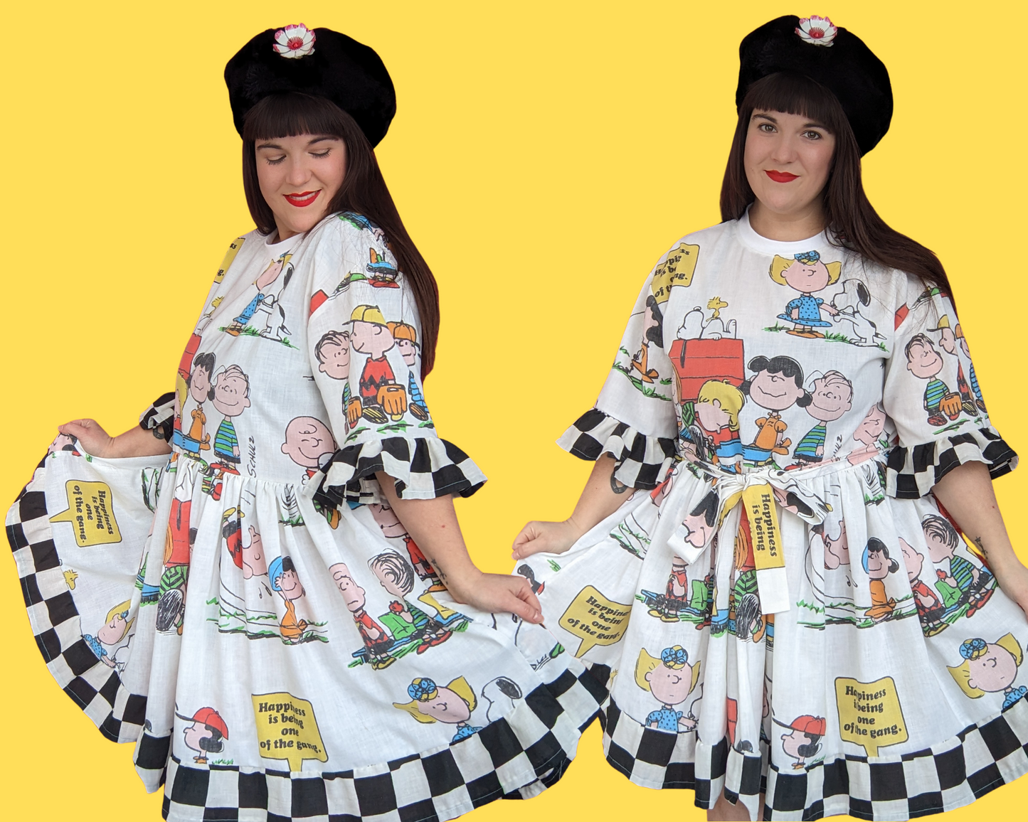 Handmade, Upcycled Peanuts, Charlie Brown, Snoopy and the Gang Bedsheet T-Shirt Dress Fits S-M-L-XL
