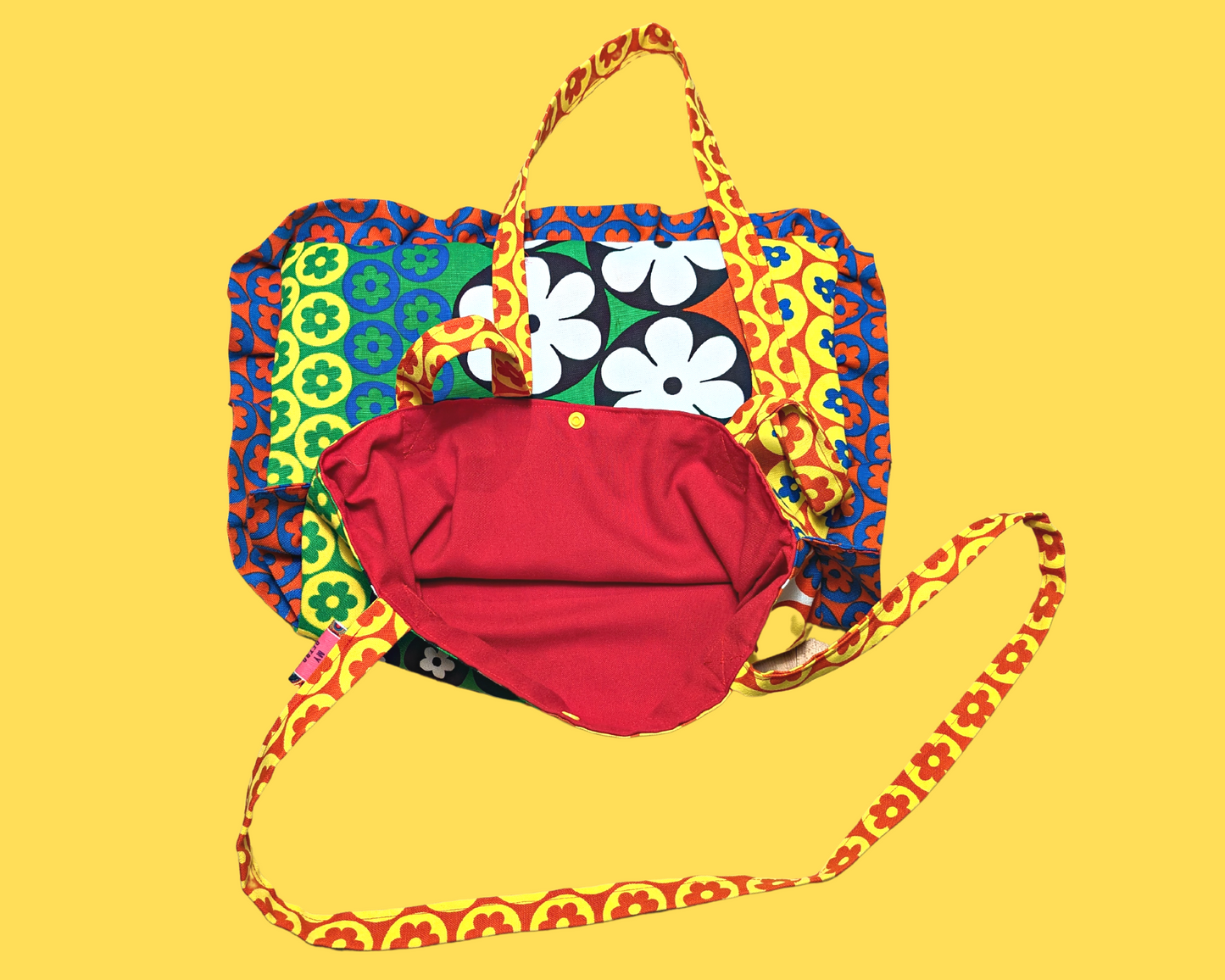 Handmade, Upcycled Vintage Groovy Flower Power Fabric Tote Bag