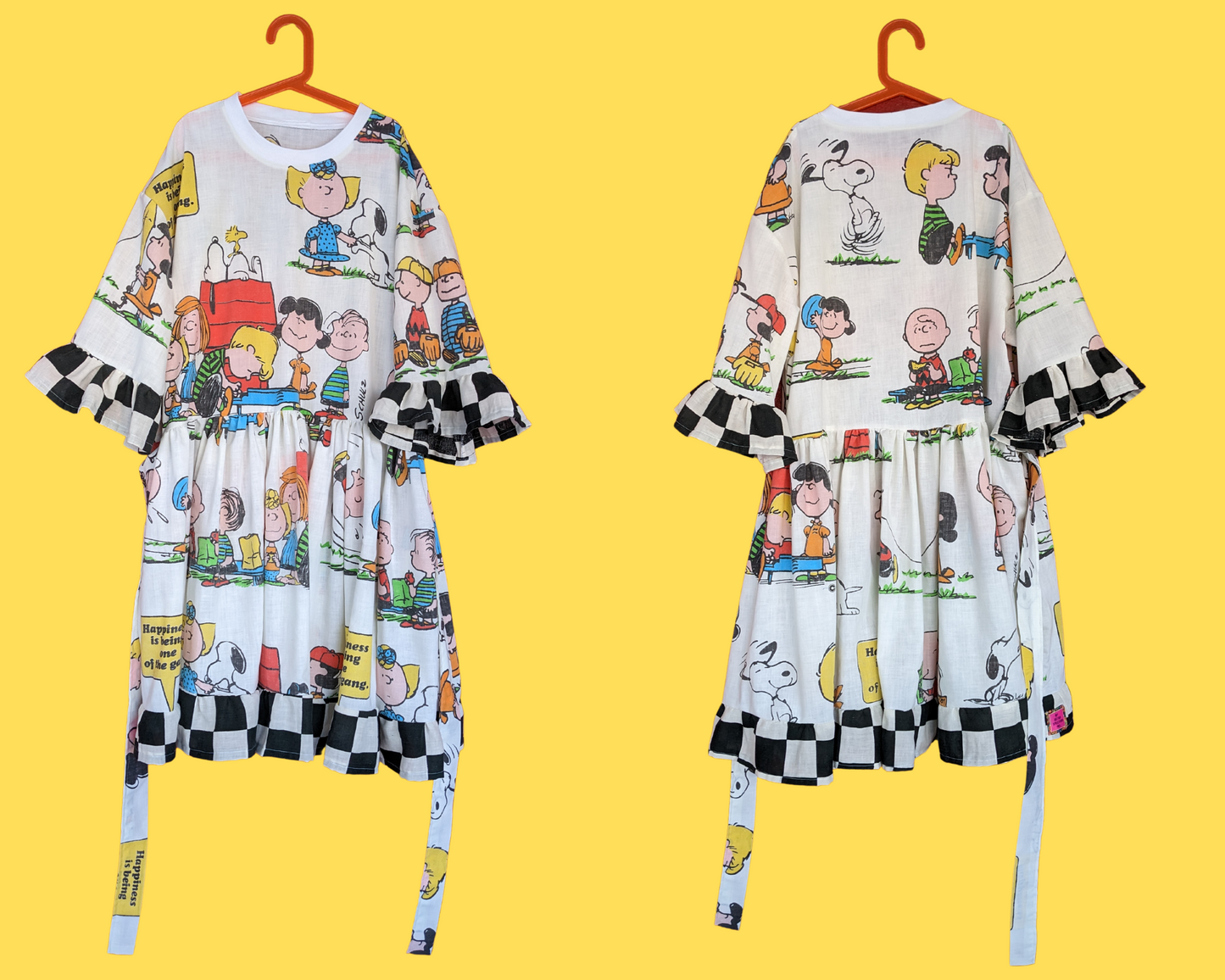 Handmade, Upcycled Peanuts, Charlie Brown, Snoopy and the Gang Bedsheet T-Shirt Dress Fits S-M-L-XL