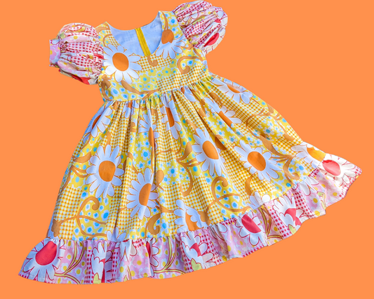 Draps de lit à motifs floraux assortis colorés faits à la main, recyclés vintage des années 1960, taille S