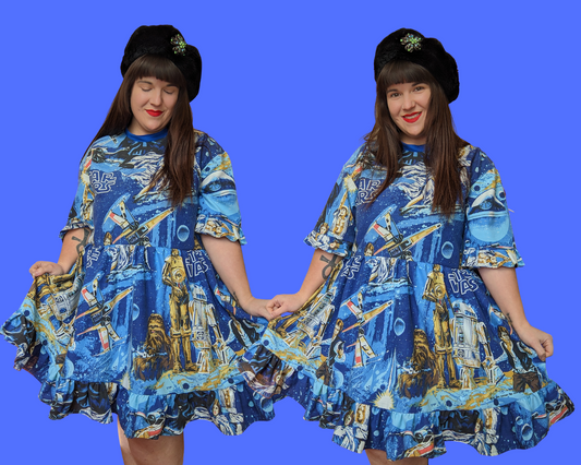 Fait à la main, Upcycled Star Wars Vintage 1977 Bedsheet T-Shirt Dress Fits SML-XL