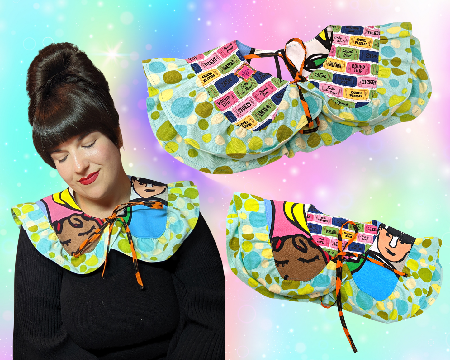 Handmade, Upcycled, Reversible Sailor Collar with Frill Made With Two Retro Fabrics