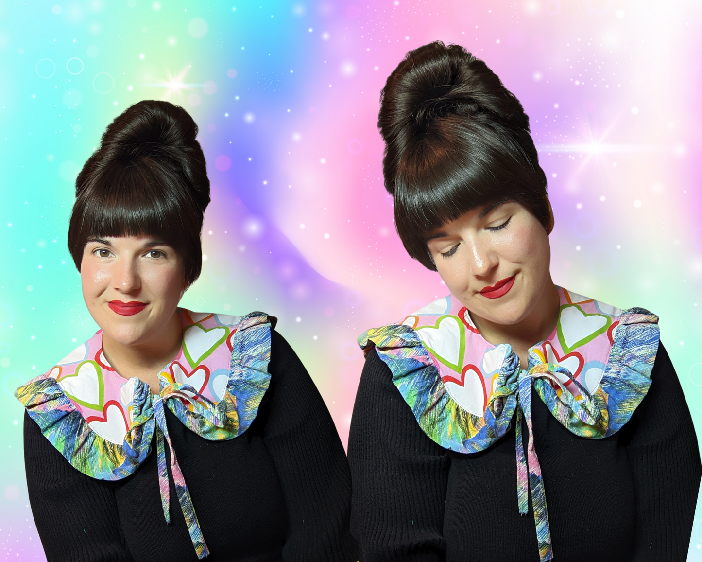 Collier marin réversible fait à la main, recyclé, avec volant, fabriqué avec deux tissus vintage en forme de cœur.