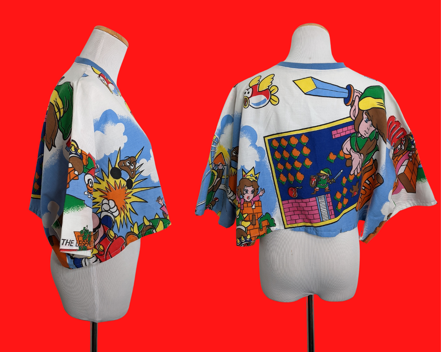 Handmade, Upcycled Nintendo 1988, Super Mario Bros and Zelda Bedsheet Crop Top Size XL