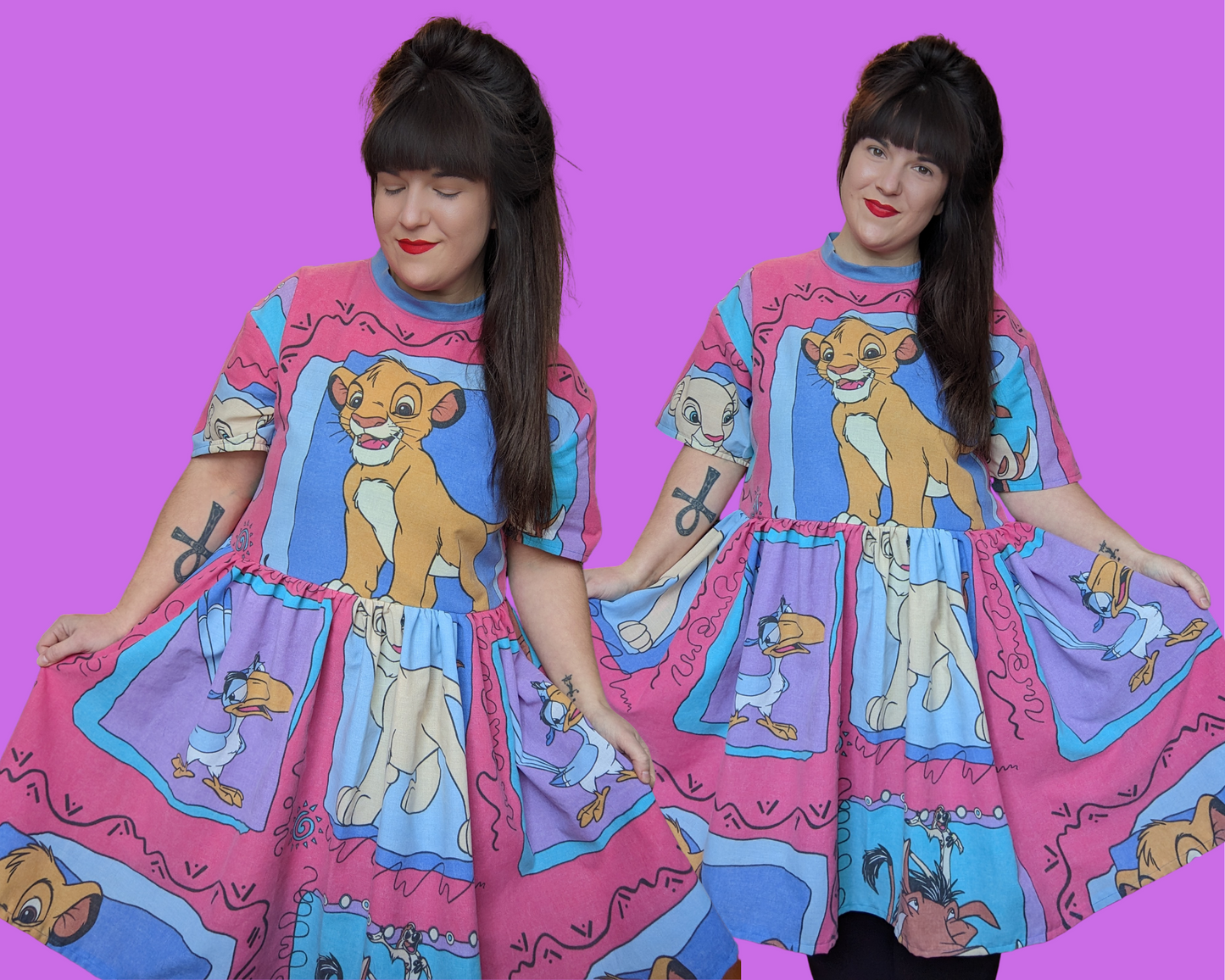 Fait à la main, upcycled The Lion King Bedsheet T-Shirt Dress Fits SML-XL