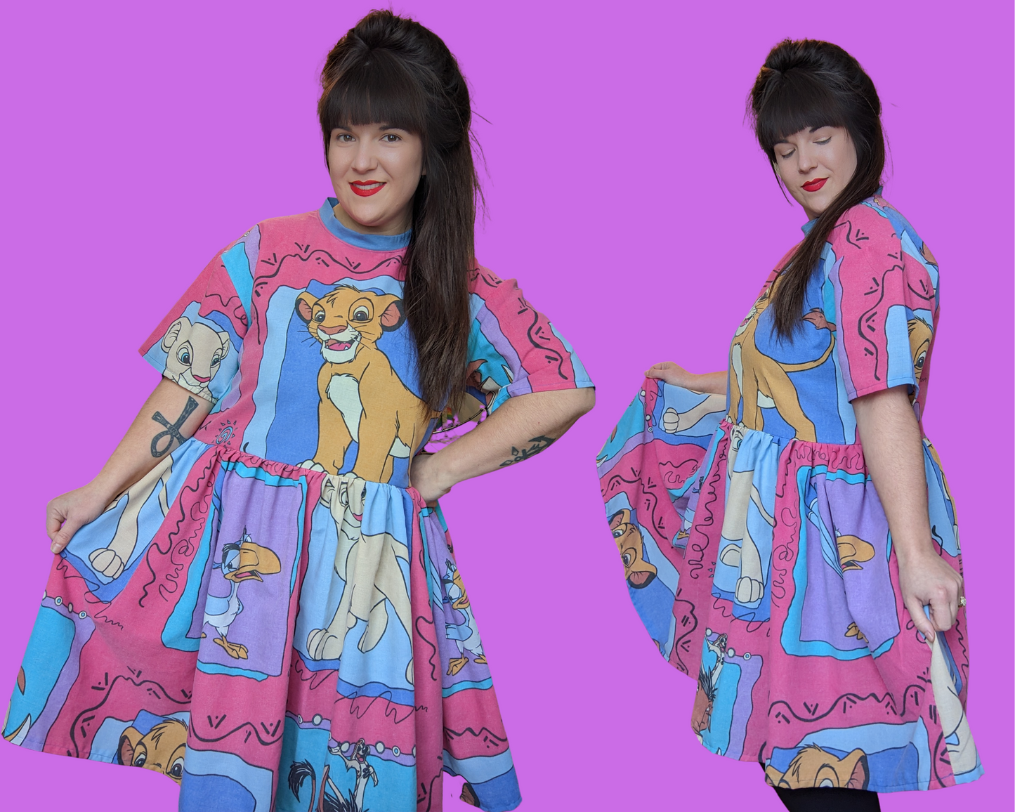 Fait à la main, upcycled The Lion King Bedsheet T-Shirt Dress Fits SML-XL