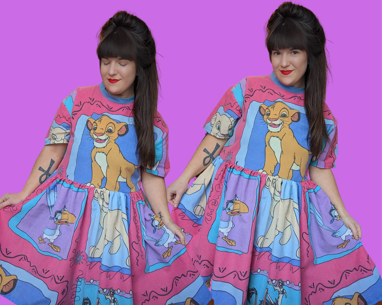 Fait à la main, upcycled The Lion King Bedsheet T-Shirt Dress Fits SML-XL