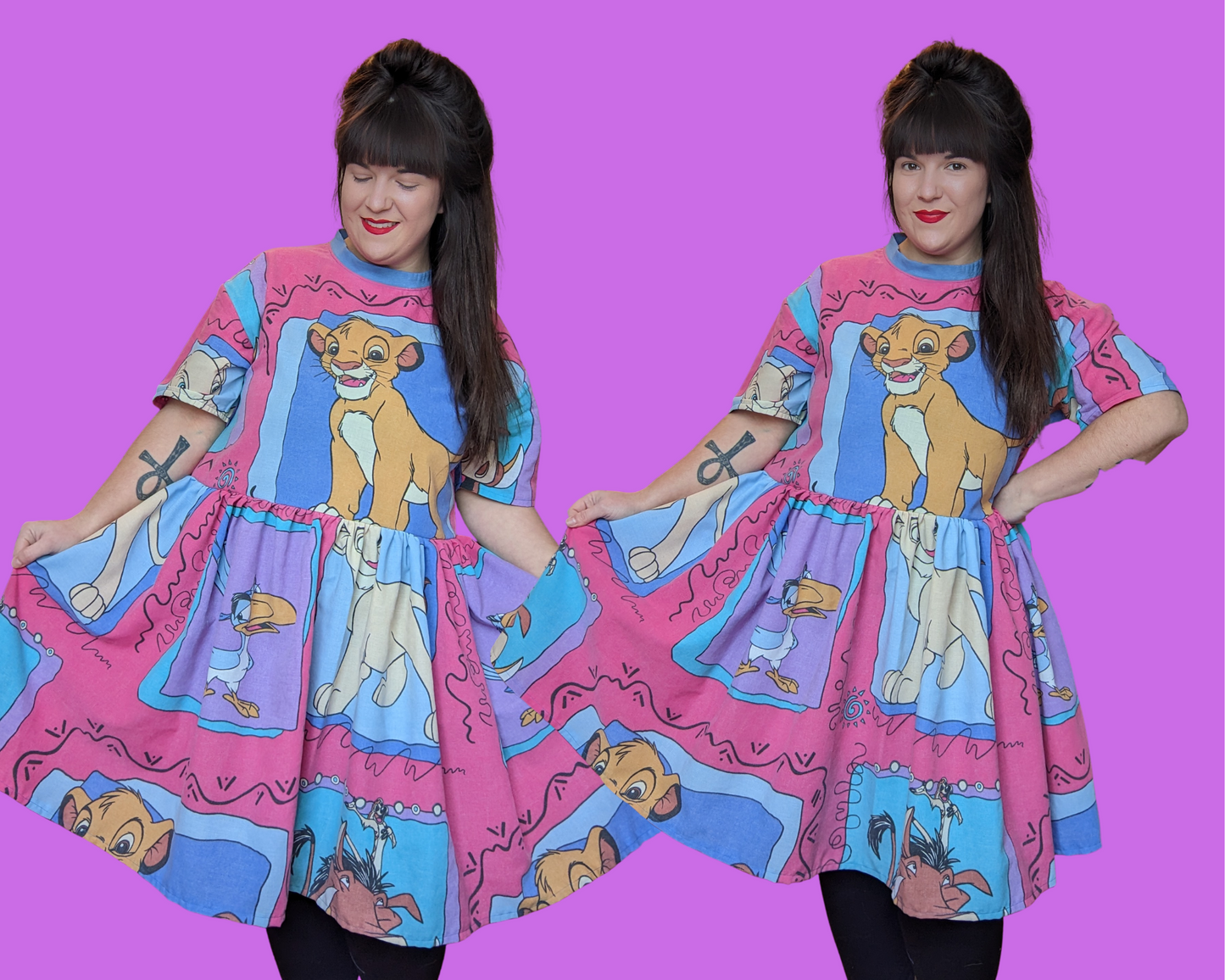 Fait à la main, upcycled The Lion King Bedsheet T-Shirt Dress Fits SML-XL