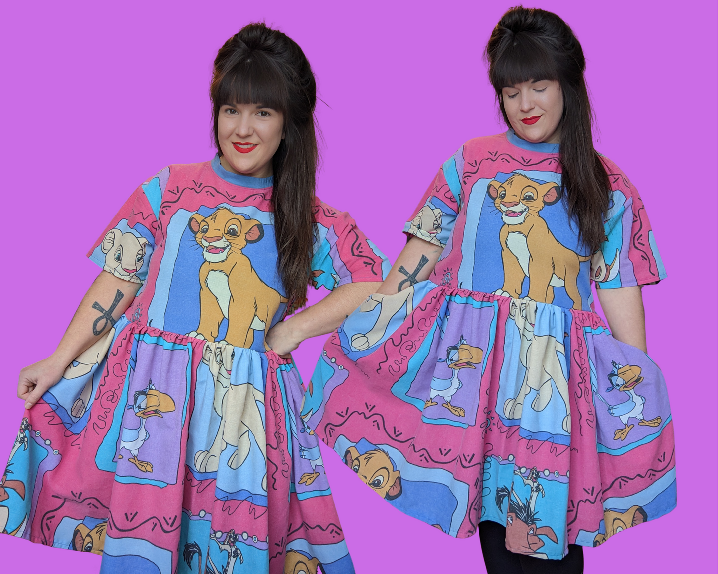 Fait à la main, upcycled The Lion King Bedsheet T-Shirt Dress Fits SML-XL