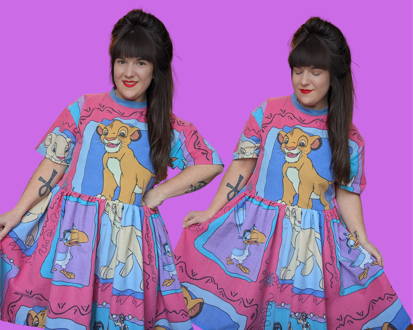 Fait à la main, upcycled The Lion King Bedsheet T-Shirt Dress Fits SML-XL