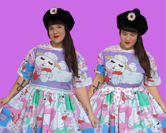 Handmade, Upcycled Vintage RARE 1993 Lamb Chop Bedsheet T-Shirt Dress Fits S-M-L-XL