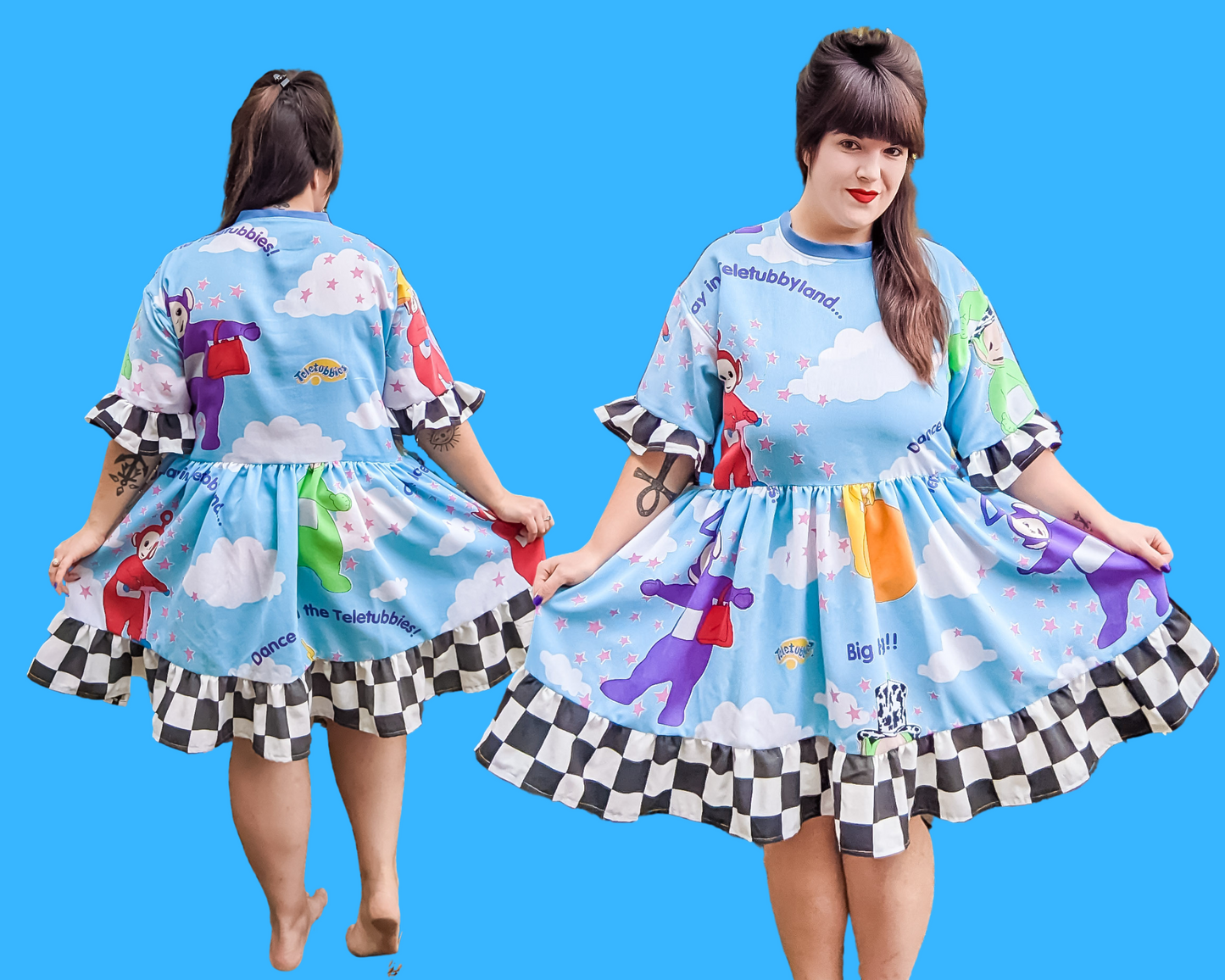 Robe t-shirt en drap de lit Teletubbies faite à la main et recyclée pour SML-XL
