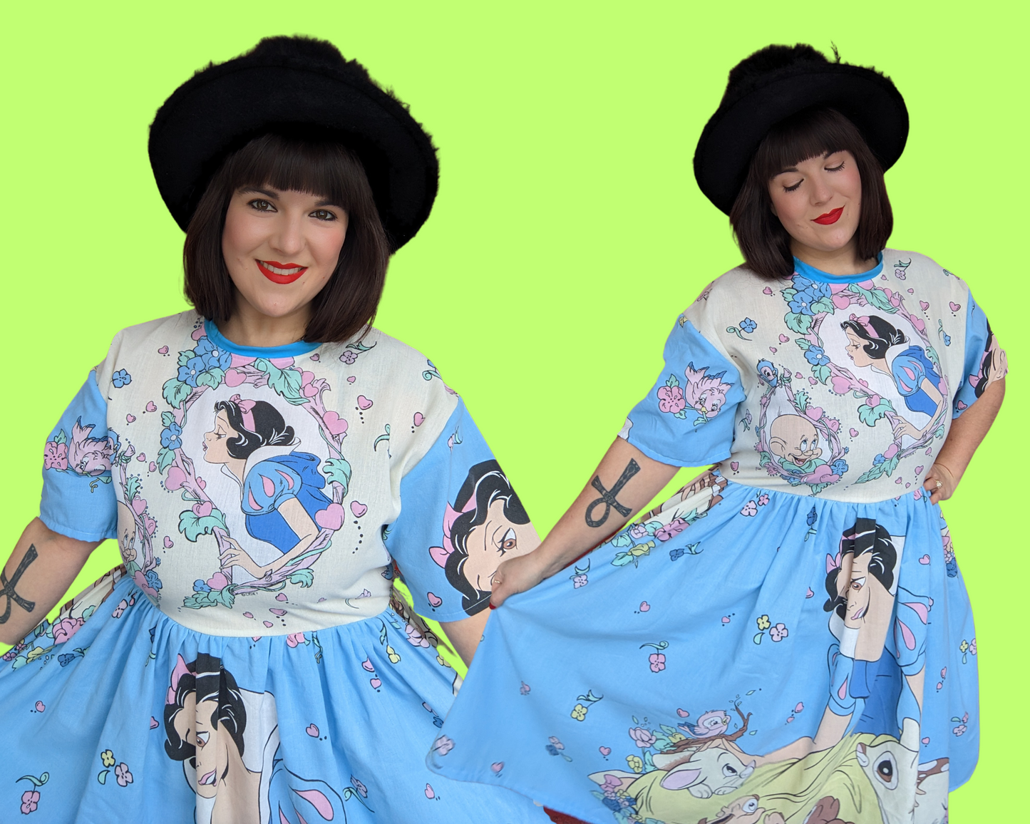 Handmade, Upcycled Disney Snow White and the Seven Dwarves Bedsheet T-Shirt Dress Fits S-M-L-XL