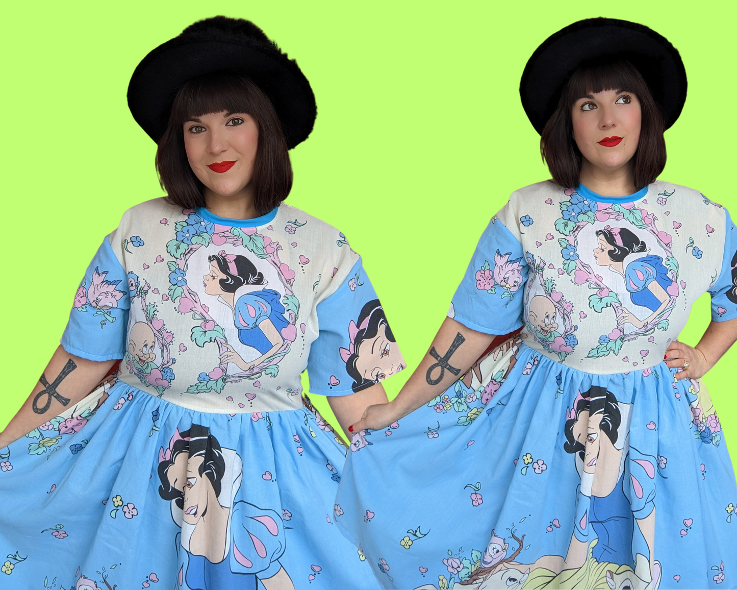 Handmade, Upcycled Disney Snow White and the Seven Dwarves Bedsheet T-Shirt Dress Fits S-M-L-XL