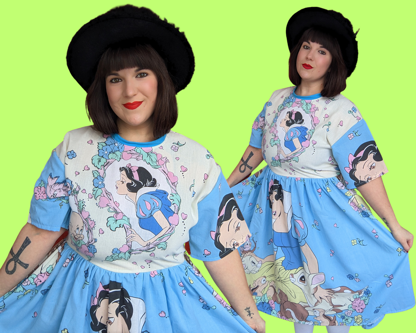 Handmade, Upcycled Disney Snow White and the Seven Dwarves Bedsheet T-Shirt Dress Fits S-M-L-XL
