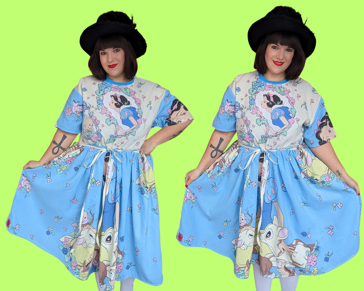 Handmade, Upcycled Disney Snow White and the Seven Dwarves Bedsheet T-Shirt Dress Fits S-M-L-XL