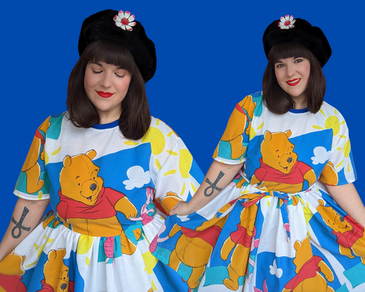 Fait à la main, robe t-shirt Pokemon drap de lit recyclé pour SML-XL