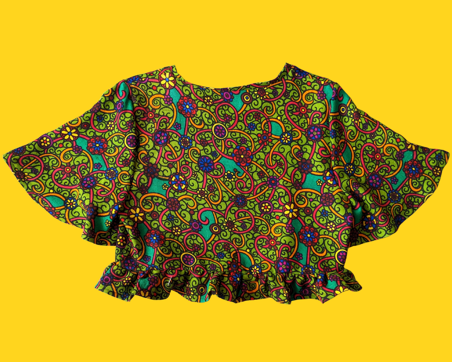 Handmade, Upcycled Vintage 1960's Green Mod, Groovy Blouse Size M