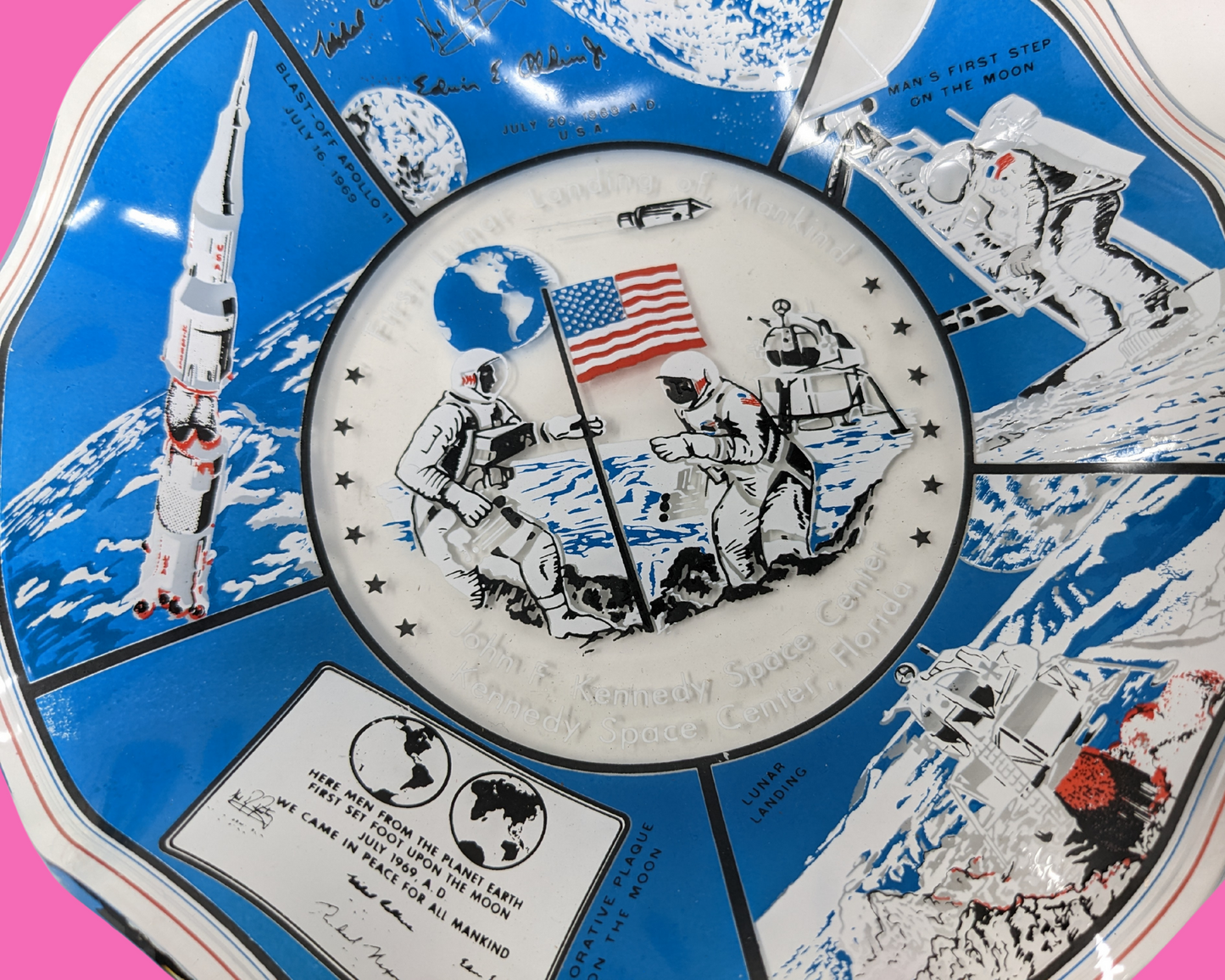 Vintage 1960's John F Kennedy Space Center First Lunar Landing of Mankind Souvenir Tray Dish