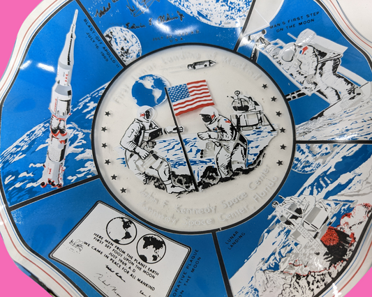 Vintage 1960's John F Kennedy Space Center First Lunar Landing of Mankind Souvenir Tray Dish