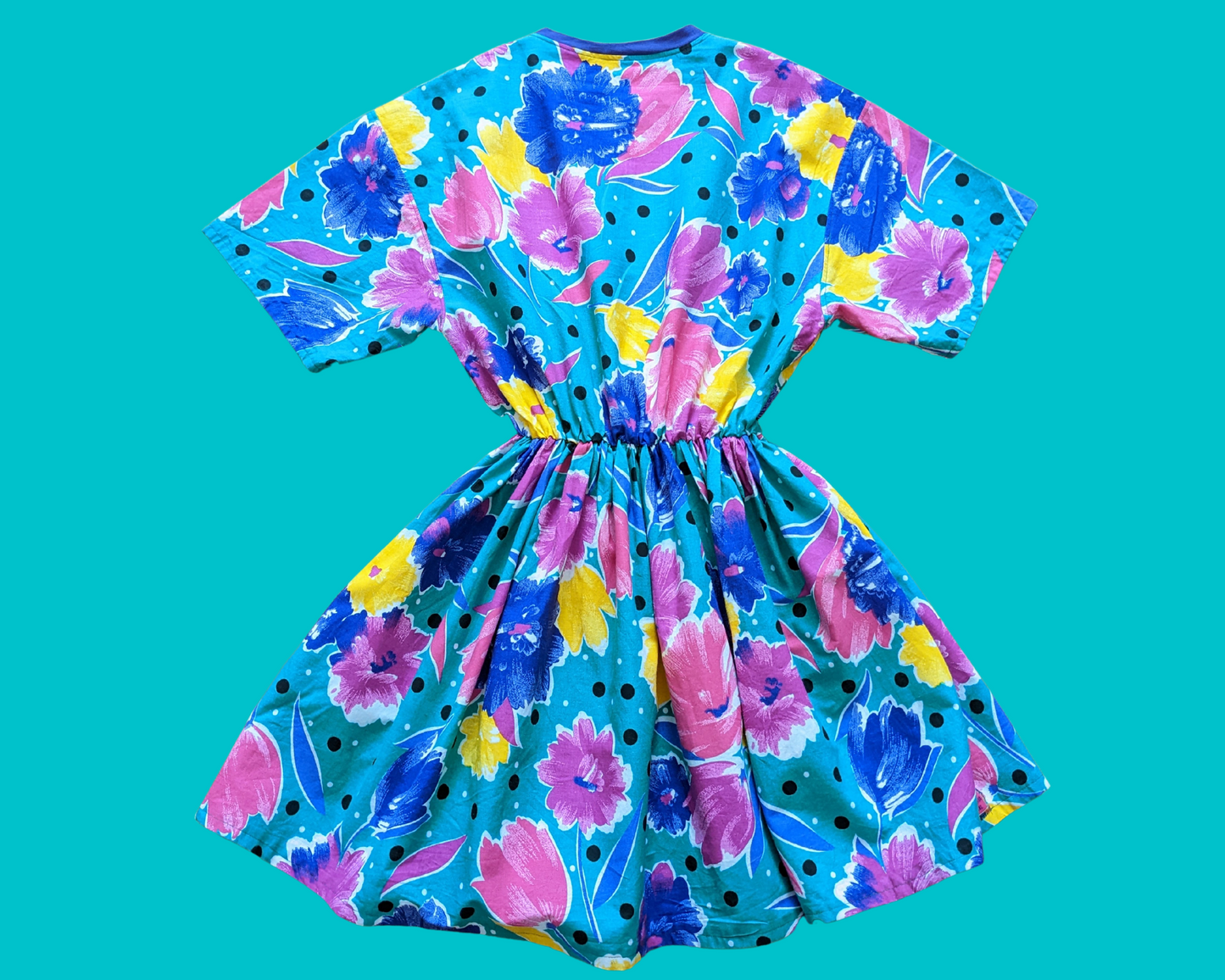Handmade, Upcycled Vintage 1980's Floral Fabric T-Shirt Dress Fits S-M-L-XL