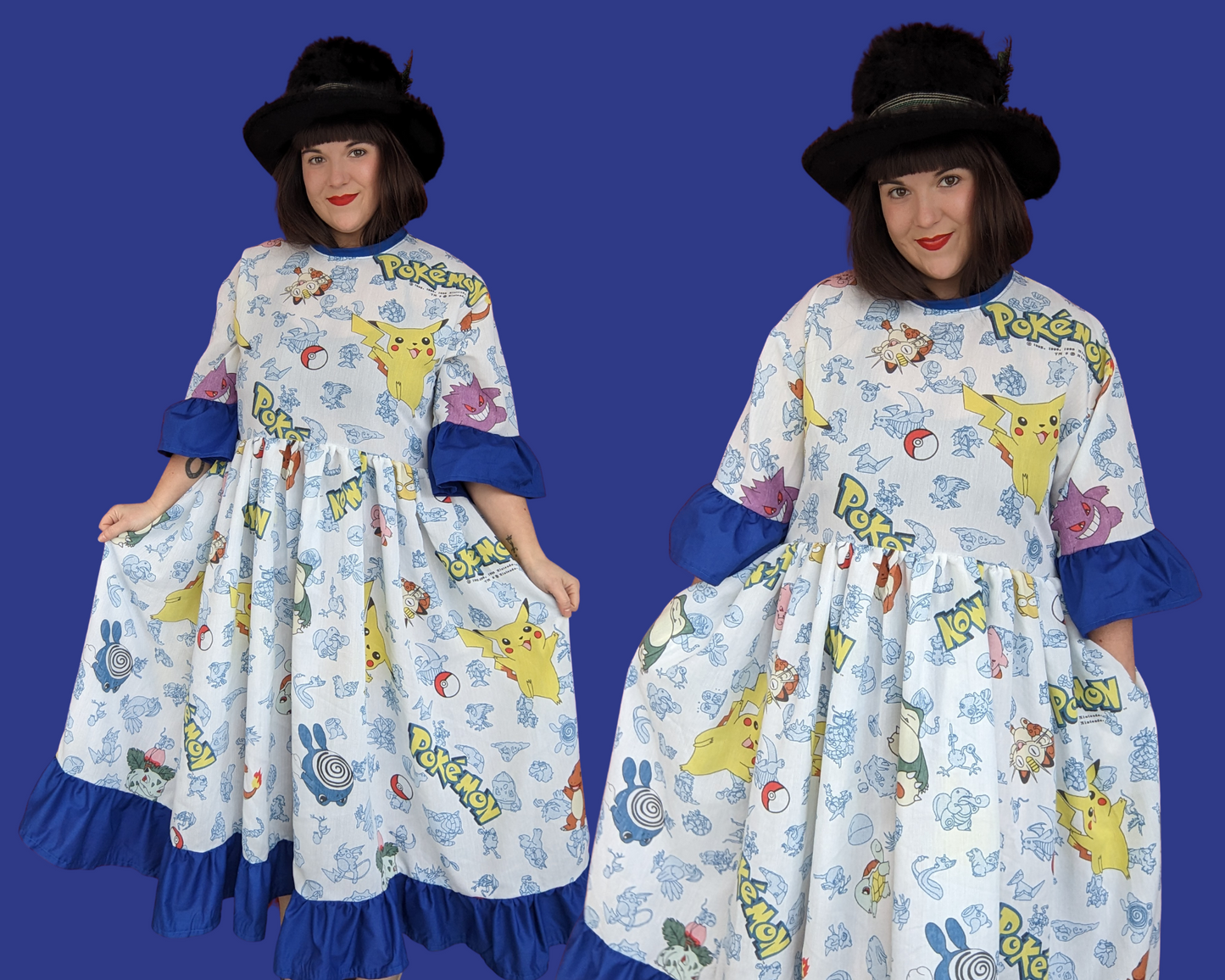 Handmade, Upcycled Pokemon Bedsheet Maxi T-Shirt Dress Fits S-M-L-XL