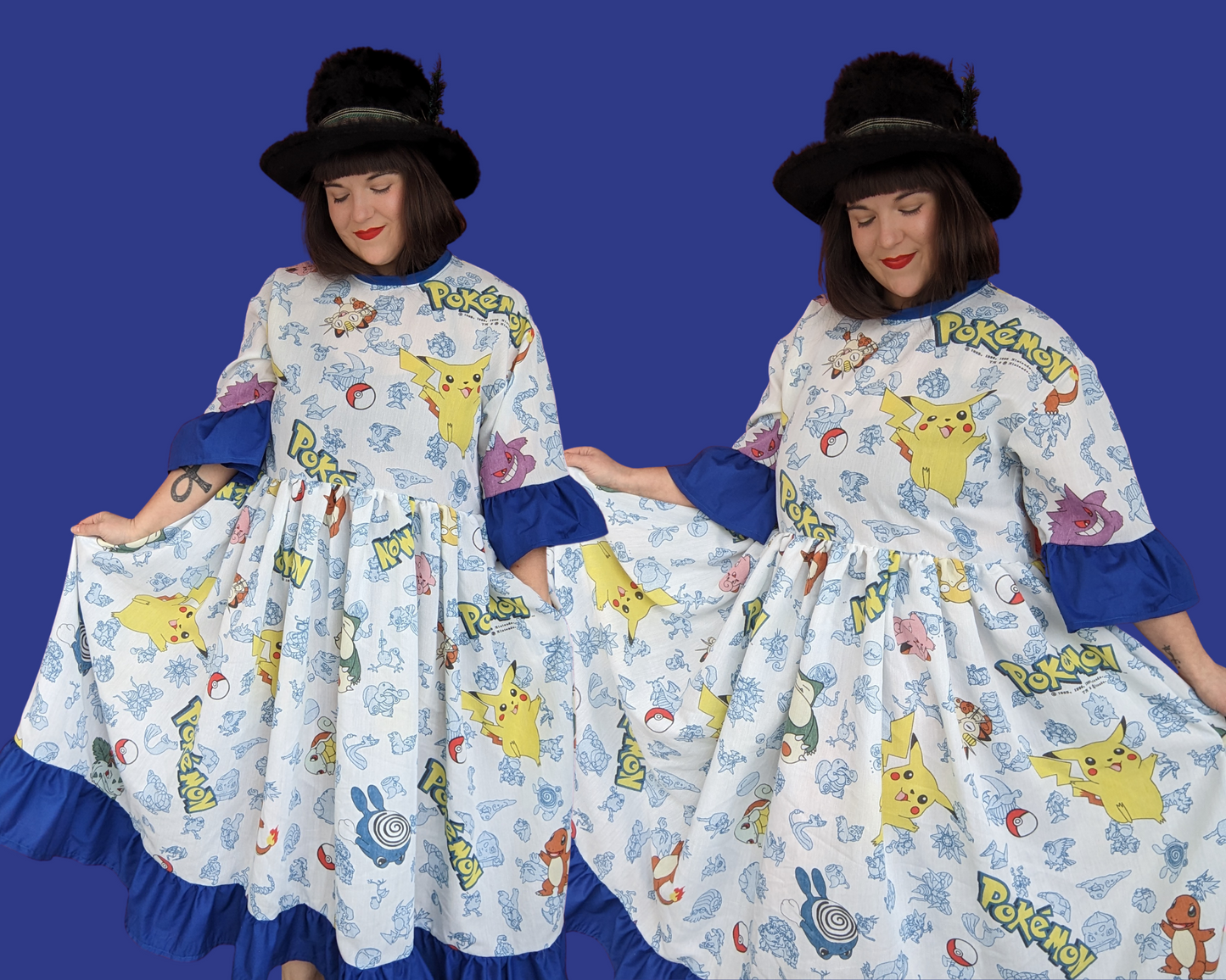 Handmade, Upcycled Pokemon Bedsheet Maxi T-Shirt Dress Fits S-M-L-XL