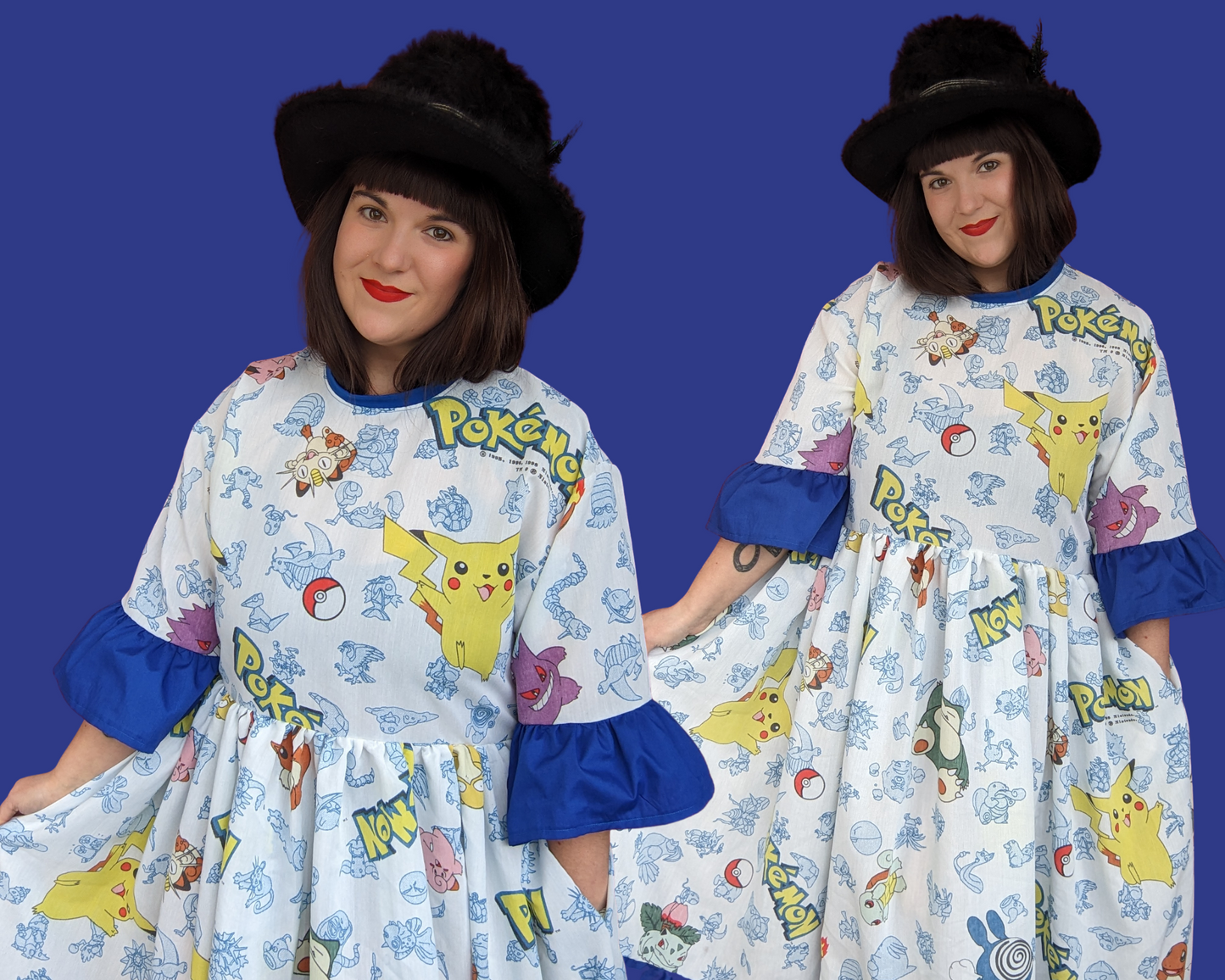 Handmade, Upcycled Pokemon Bedsheet Maxi T-Shirt Dress Fits S-M-L-XL