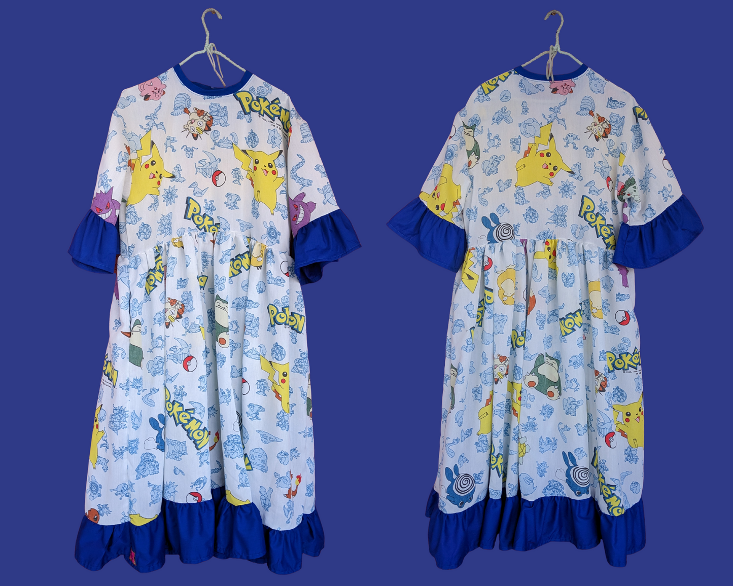 Handmade, Upcycled Pokemon Bedsheet Maxi T-Shirt Dress Fits S-M-L-XL