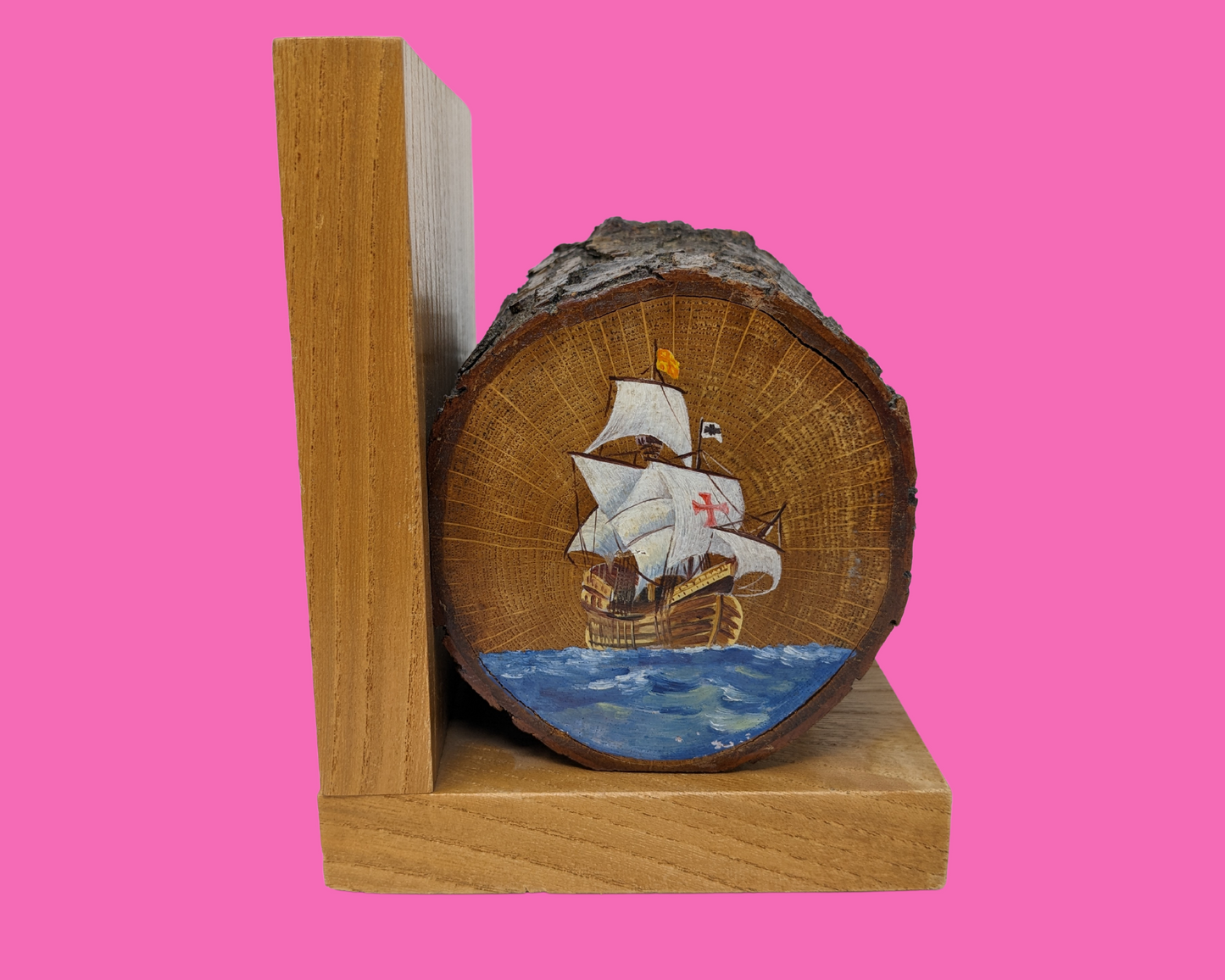 Antique 1940's Hand Painted Wood Logs Bookends