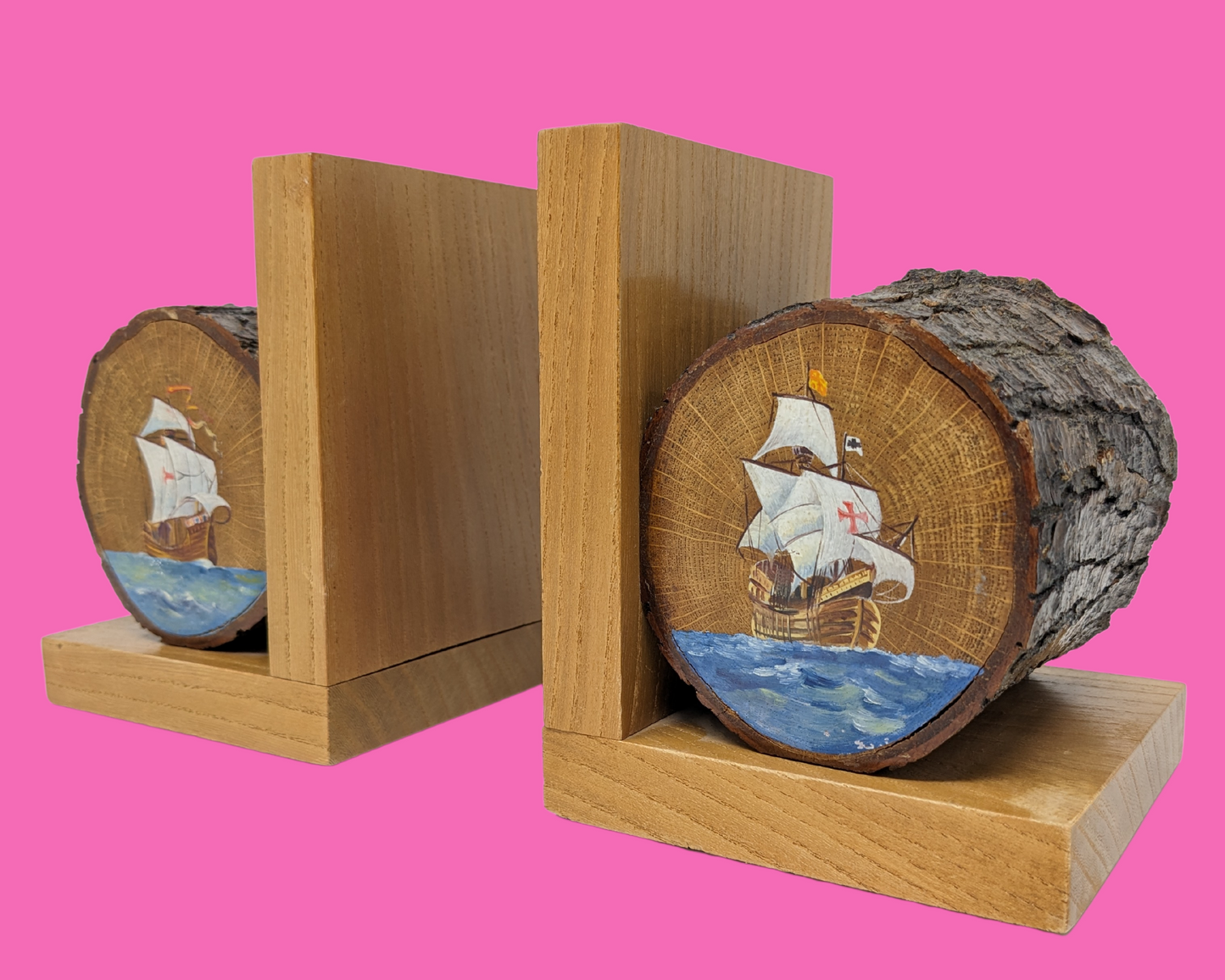 Antique 1940's Hand Painted Wood Logs Bookends