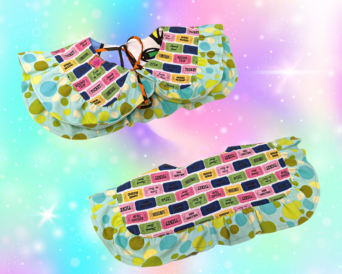 Handmade, Upcycled, Reversible Sailor Collar with Frill Made With Two Retro Fabrics