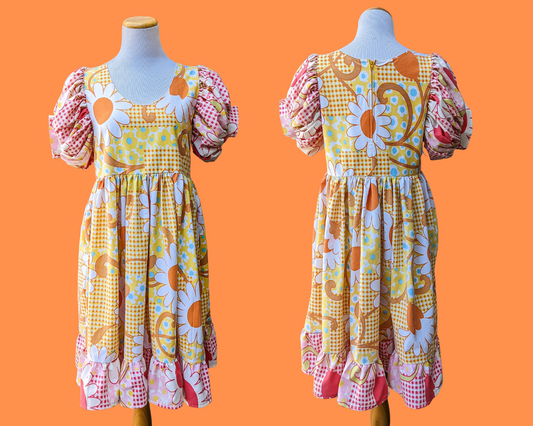 Draps de lit à motifs floraux assortis colorés faits à la main, recyclés vintage des années 1960, taille S