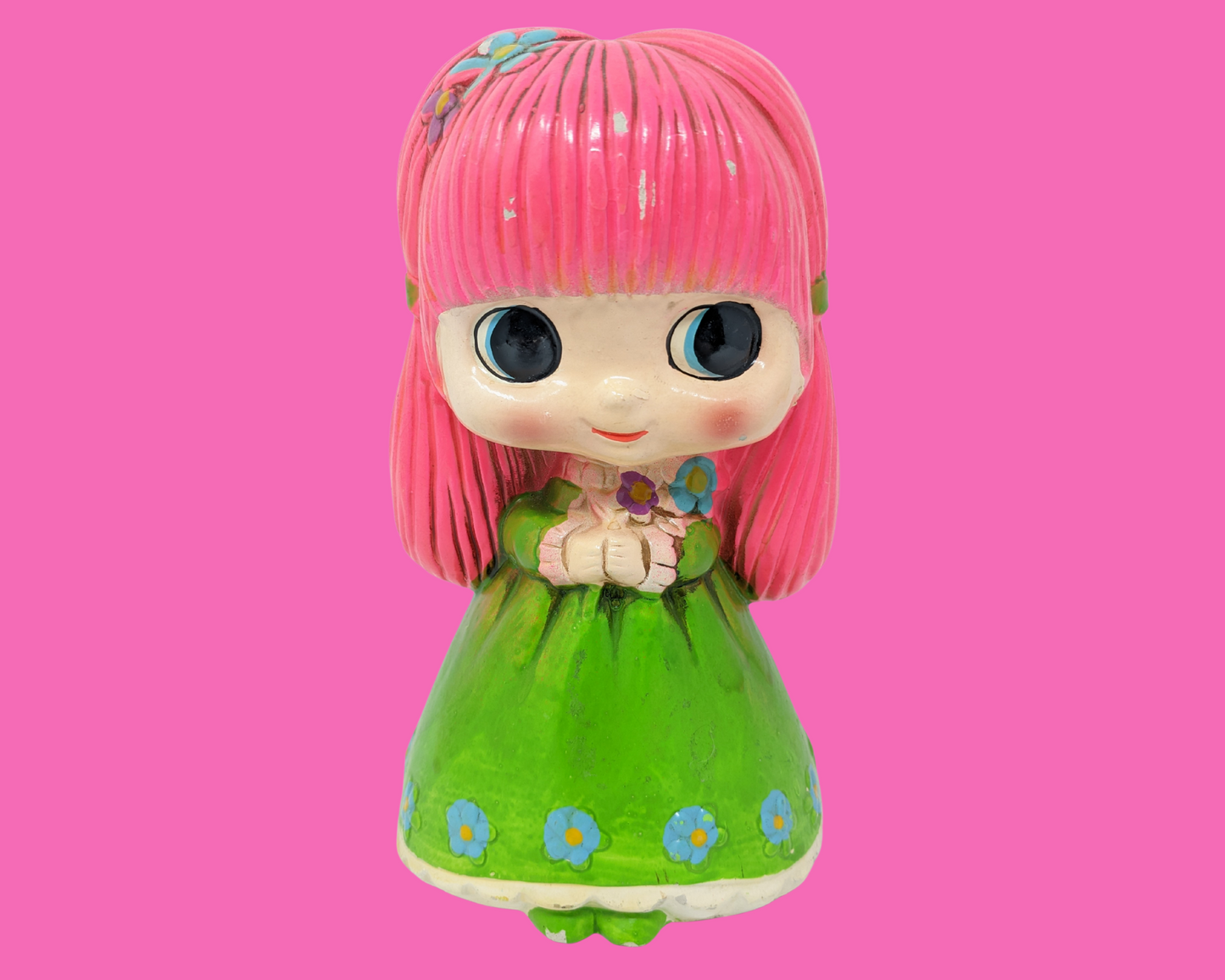 Vintage 1960's Big Eyed Little Girl Ceramic Piggy Bank, Made in Japan