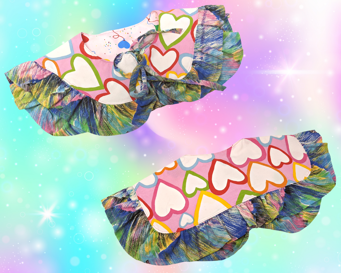 Handmade, Upcycled, Reversible Sailor Collar with Frill Made With Two Vintage Heart Shapes Fabrics