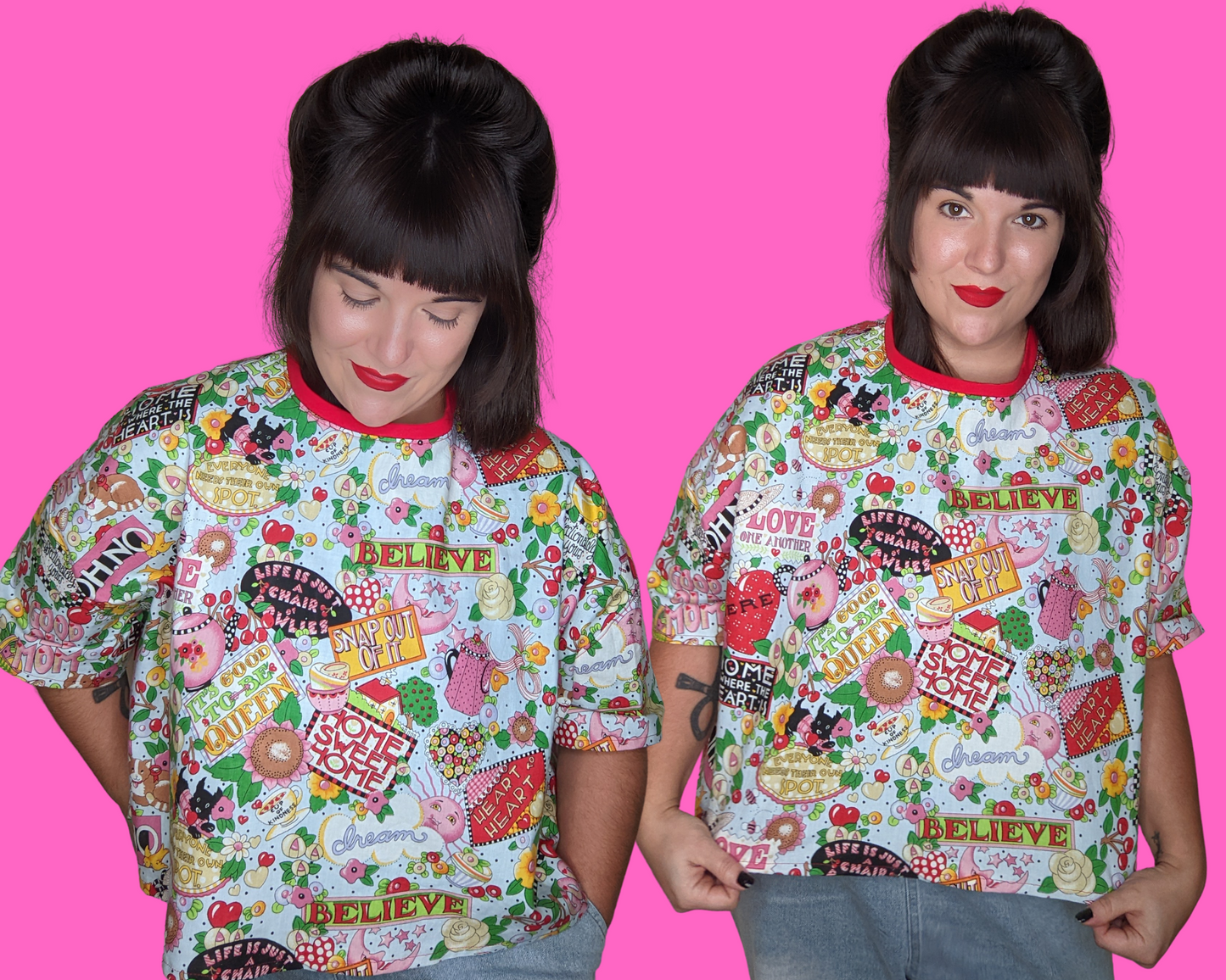 Fait à la main, rétro recyclé, haut court en tissu coloré taille 2XL