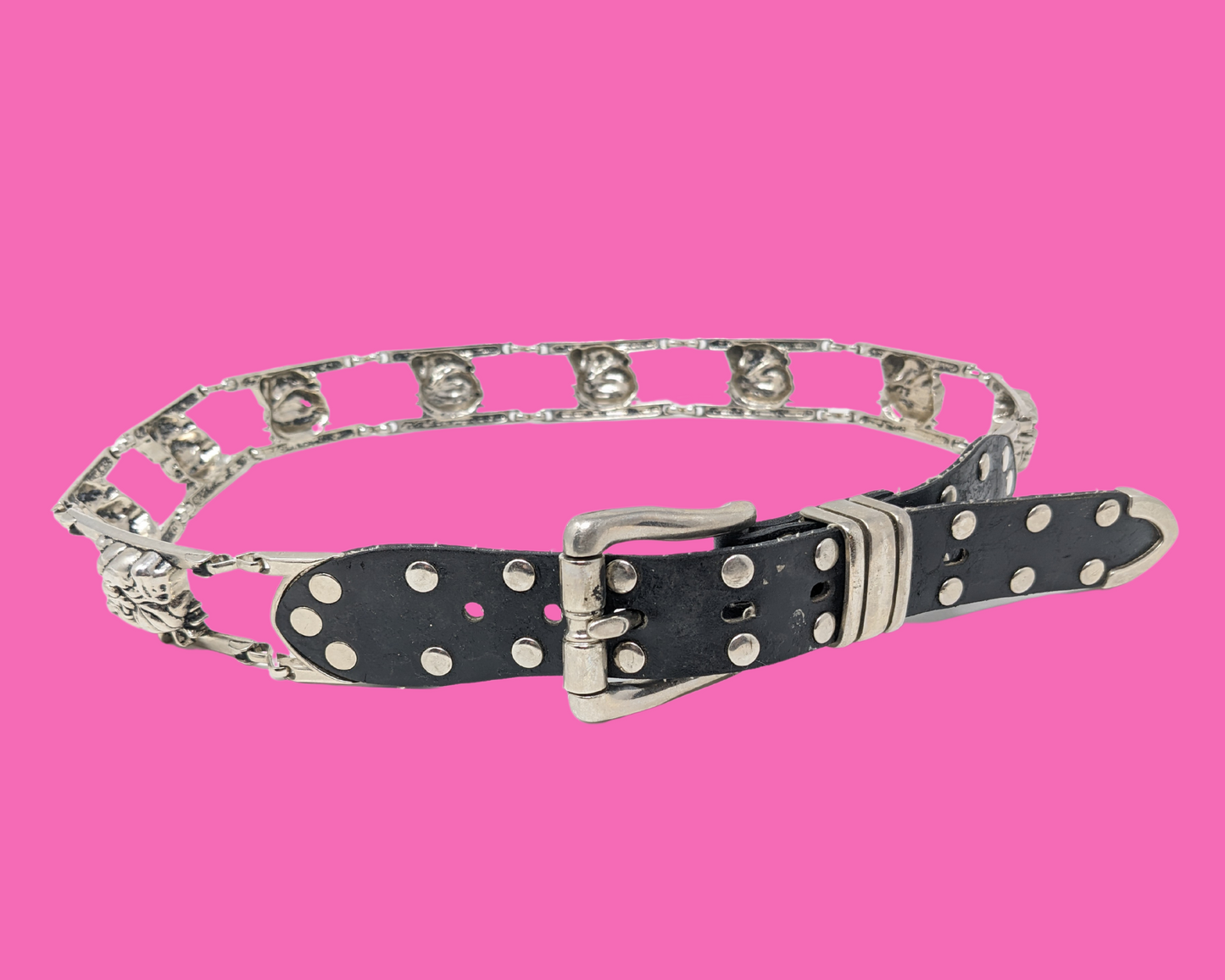 Ceinture à chaîne Bulldogs en métal argenté vintage des années 1990
