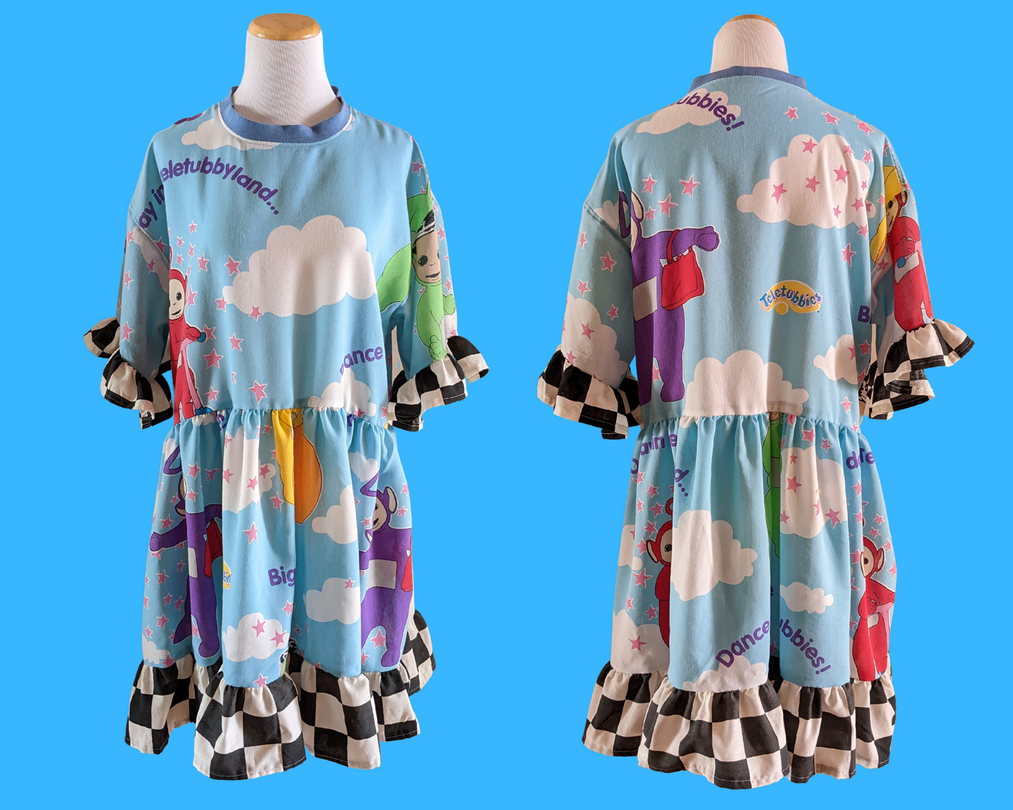 Robe t-shirt en drap de lit Teletubbies faite à la main et recyclée pour SML-XL