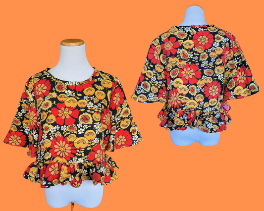 Handmade, Upcycled Vintage 1960's Floral Mod, Groovy Blouse Size M