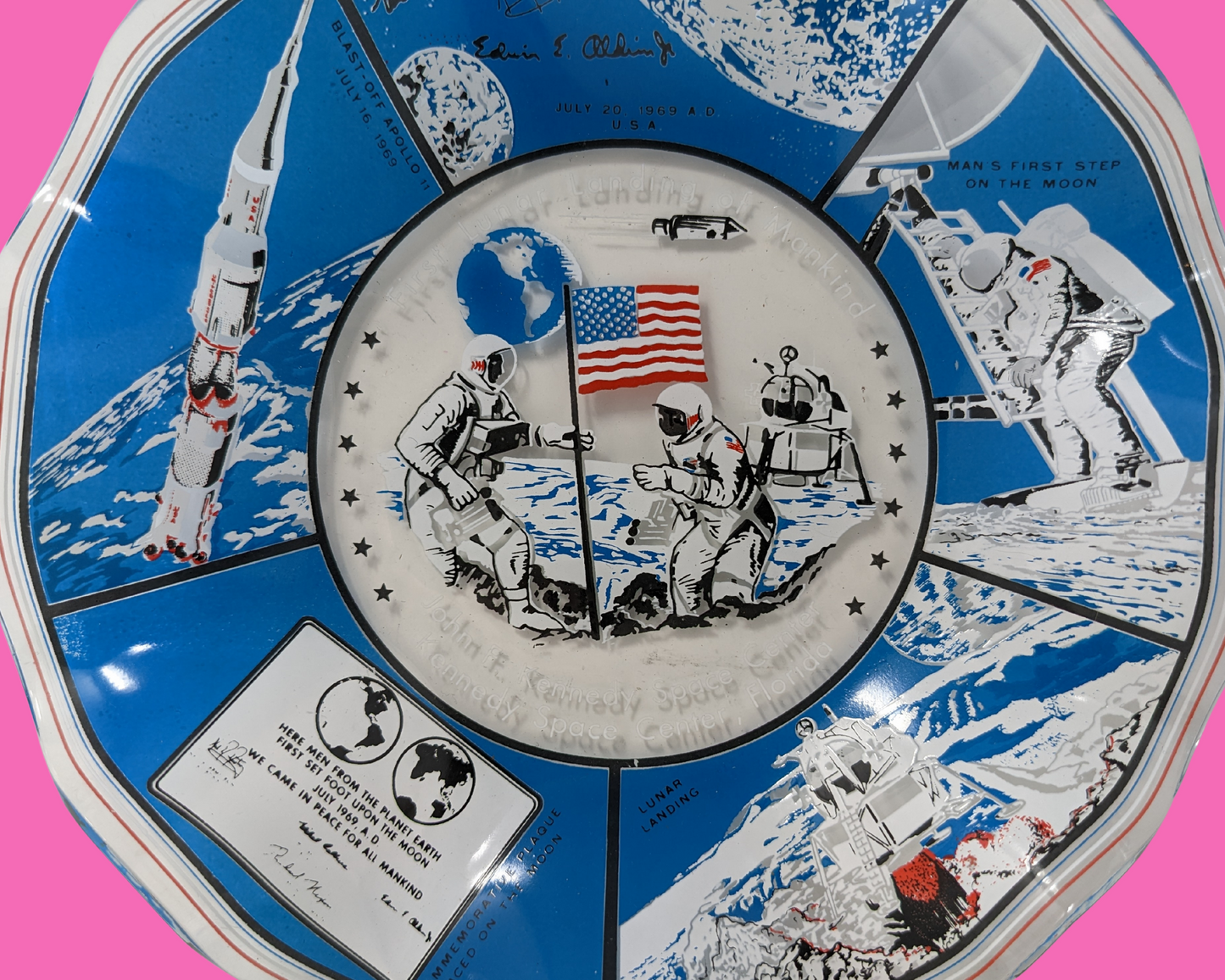 Vintage 1960's John F Kennedy Space Center First Lunar Landing of Mankind Souvenir Tray Dish