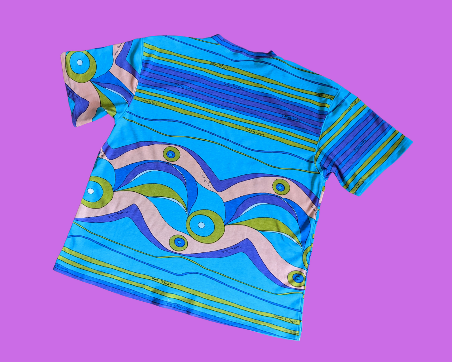 Handmade, Upcycled Vintage, Groovy Fabric, Stretchable, T-Shirt Oversized XS - Fits Like A Size M