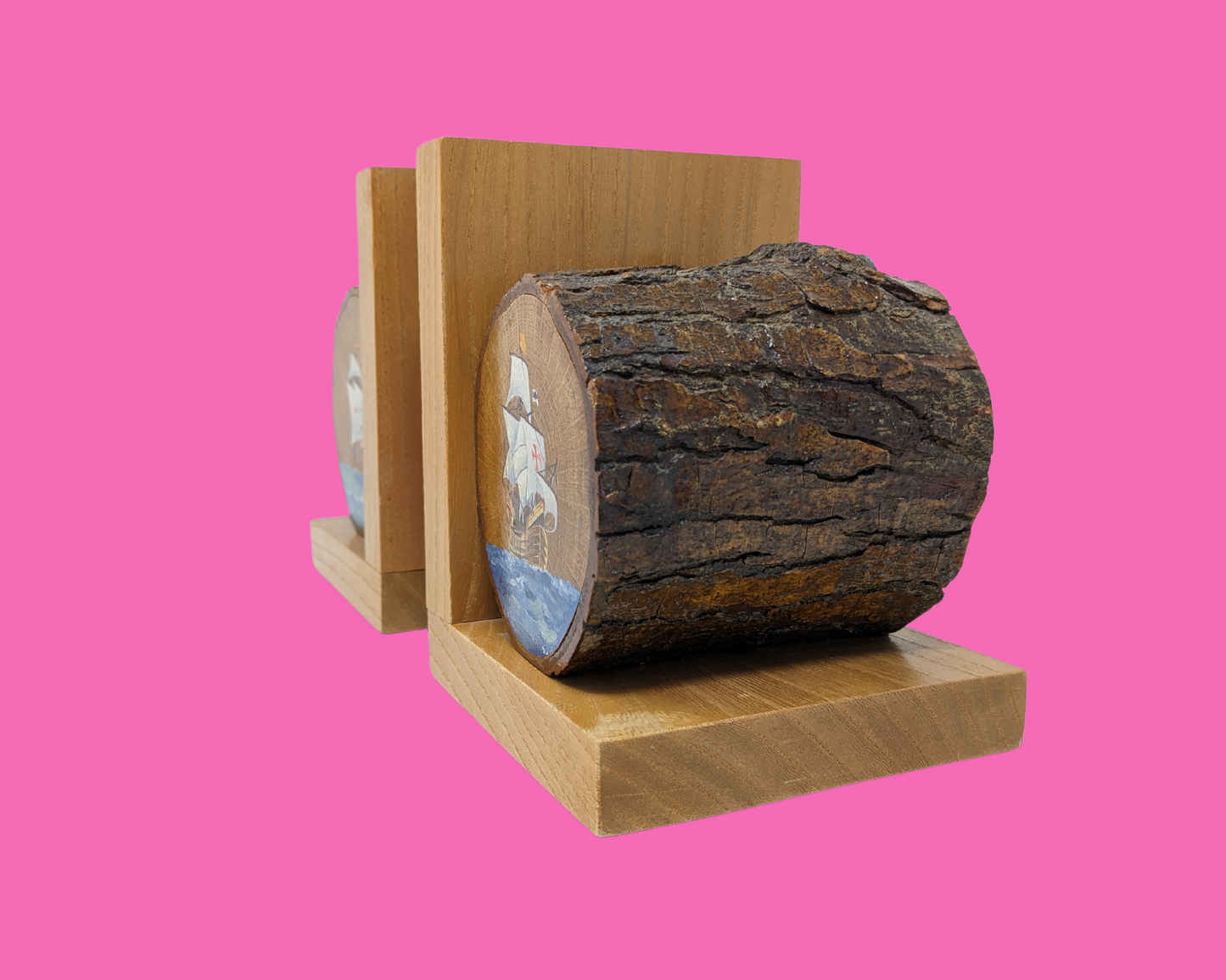 Antique 1940's Hand Painted Wood Logs Bookends