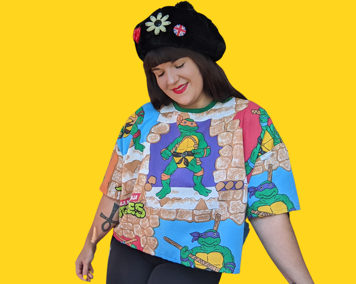 Fait à la main, Upcycled Vintage Teenage Mutant Ninja Turtles Crop Top Taille 2XL