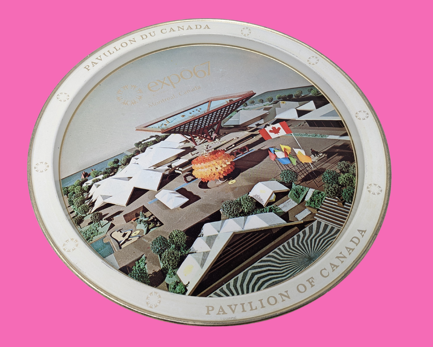 Vintage 1967 Decorative Metal Tray of Montreal's Expo 67 Pavilion of Canada
