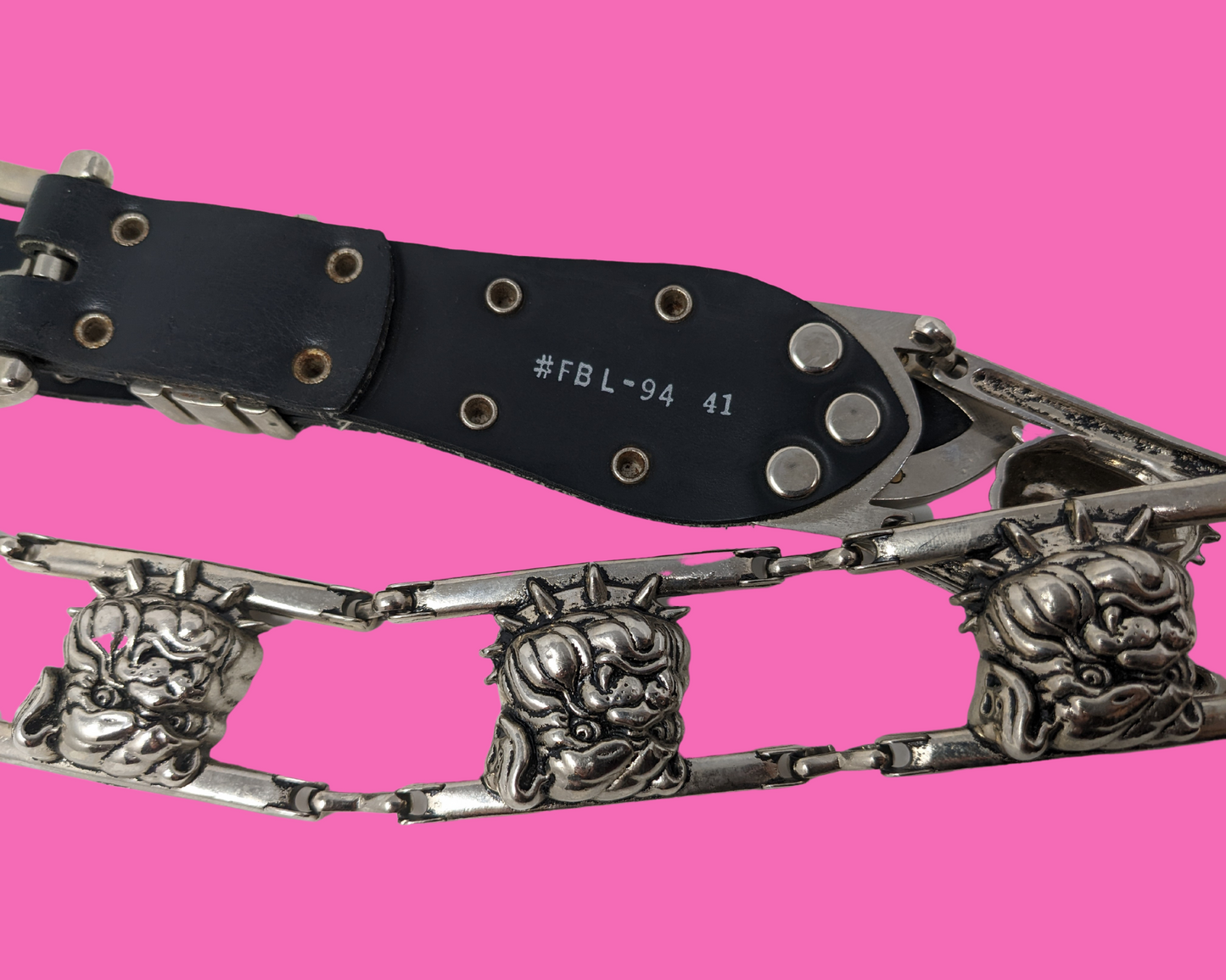 Ceinture à chaîne Bulldogs en métal argenté vintage des années 1990